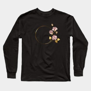 Round frame with pink gold roses Long Sleeve T-Shirt